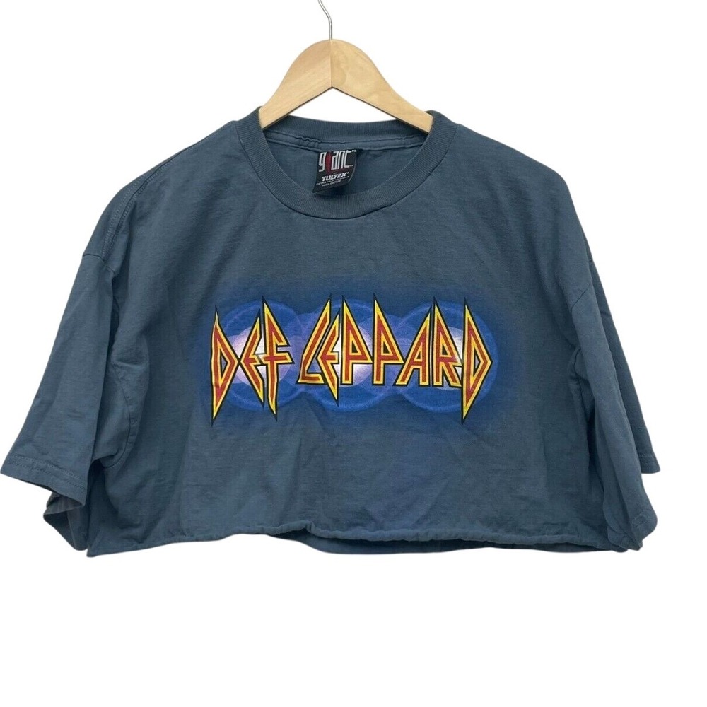 Vintage 1999 Def Leppard Euphoria Tour Shirt Giant Tultex Cropped Blue XL